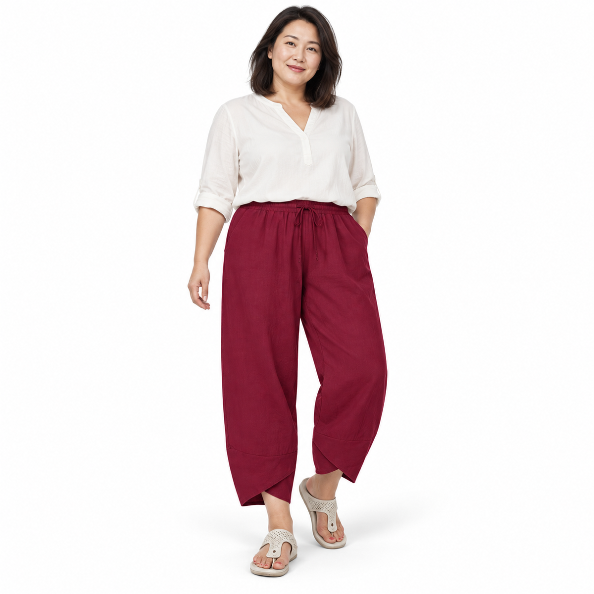Relaxed Cotton-Linen Harem Trousers