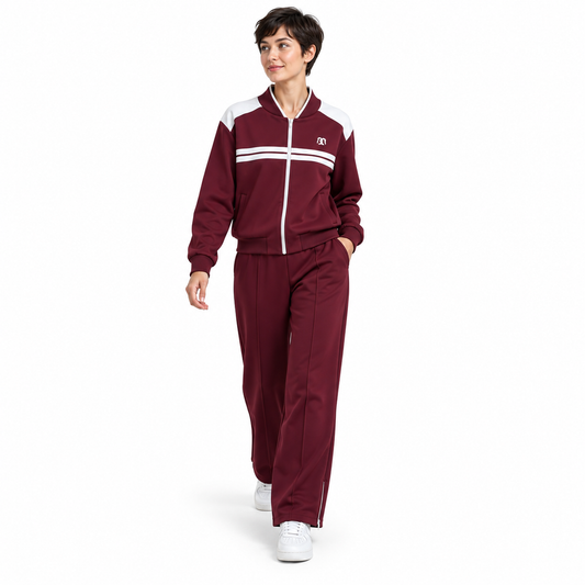 Burgundy Relaxed Zip Set & Separates shown on a model