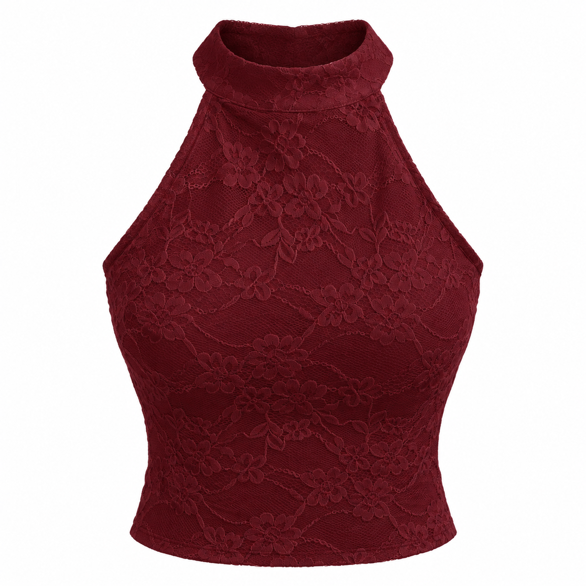 Burgundy Lace Halter Crop Top product view