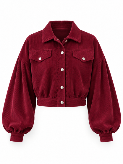 Burgundy Cropped Corduroy Jacket product view