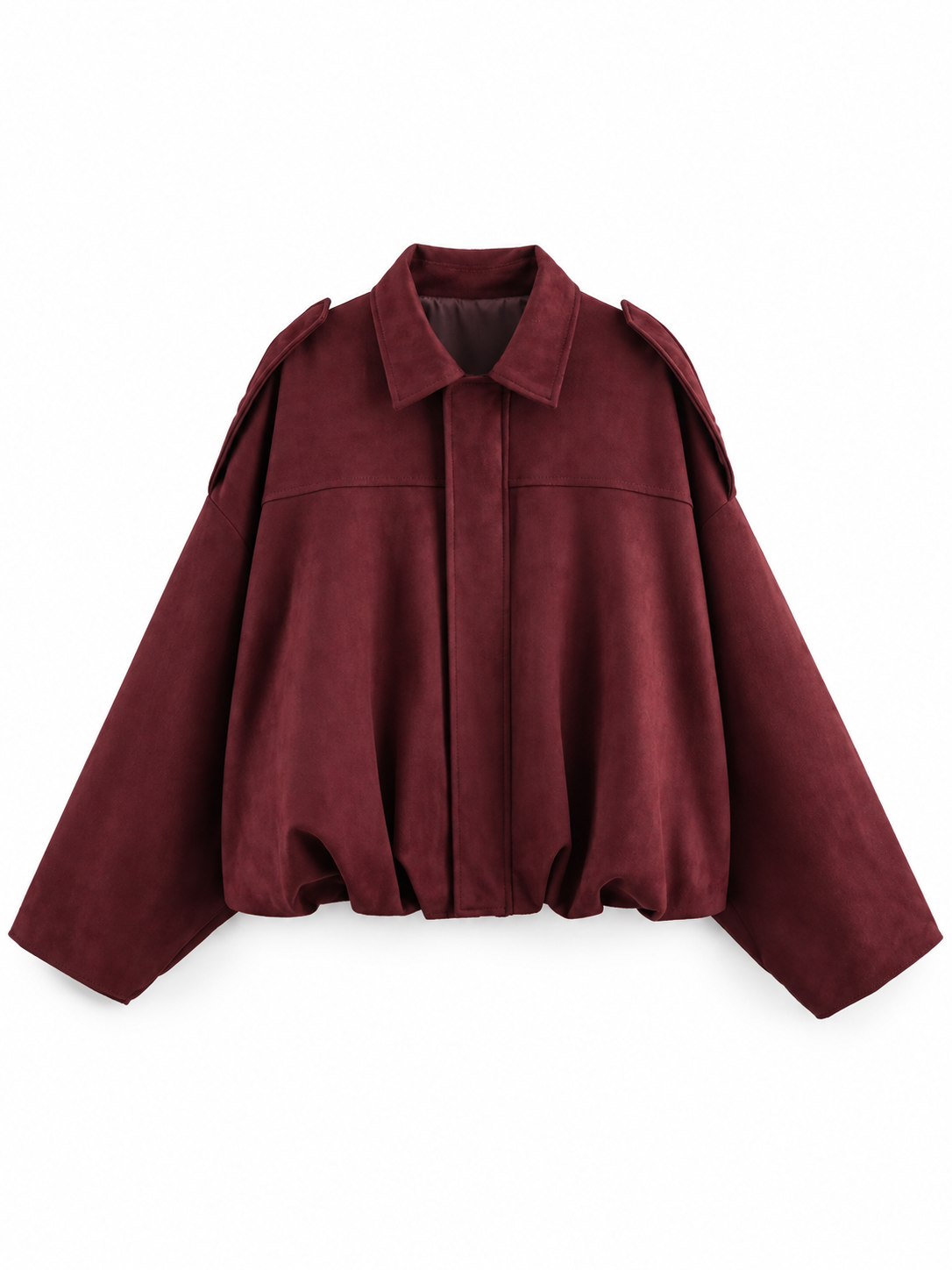 Burgundy Oversized Suede-Effect Bomber Jacket product view
