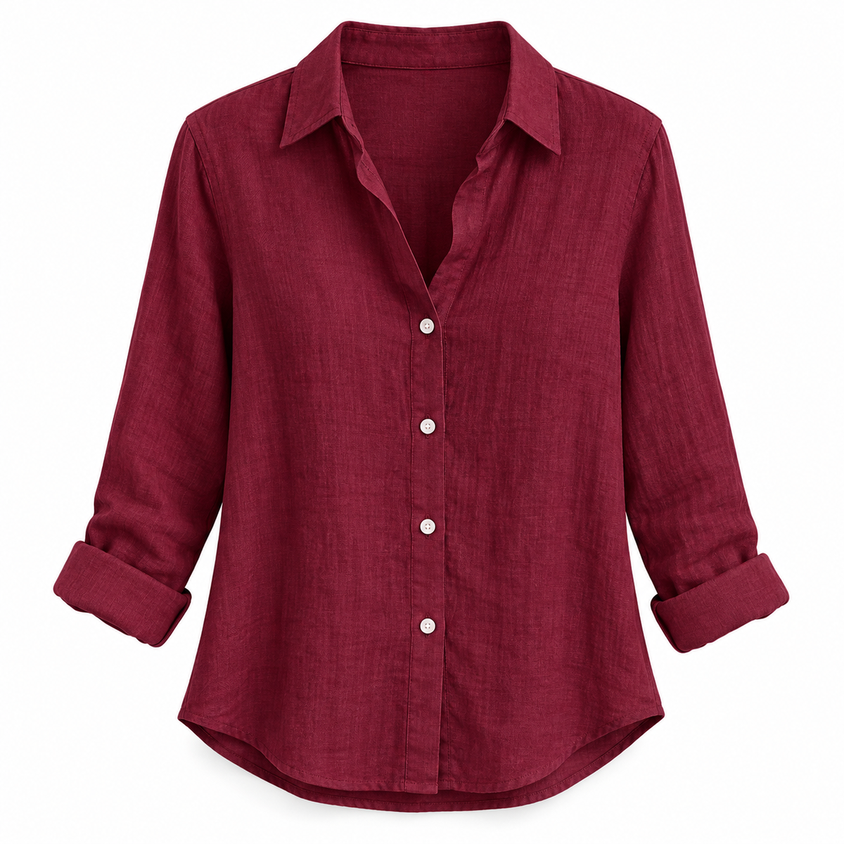 Burgundy Relaxed Long-Sleeve Button Shirt product view
