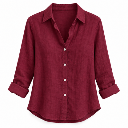 Burgundy Relaxed Long-Sleeve Button Shirt product view