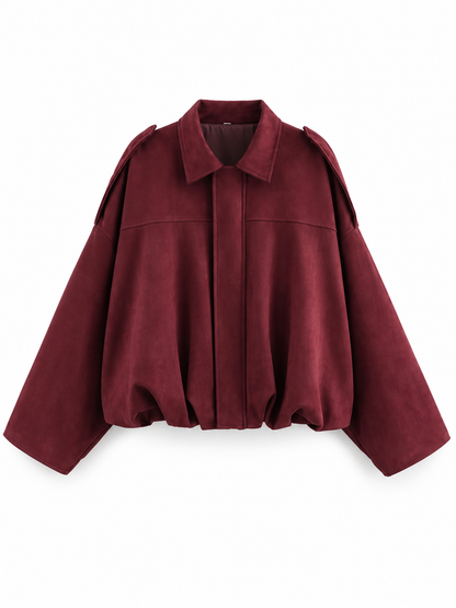 Burgundy Relaxed Suede-Effect Jacket product view