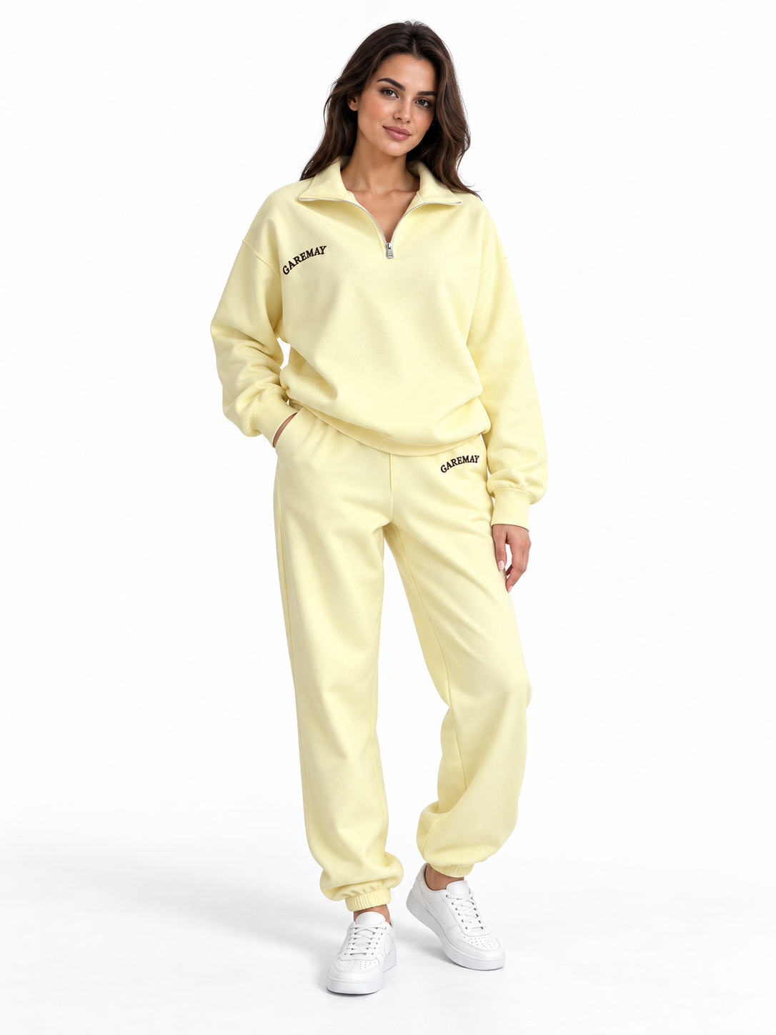 Butter yellow Classic Zip Tracksuit shown on a model