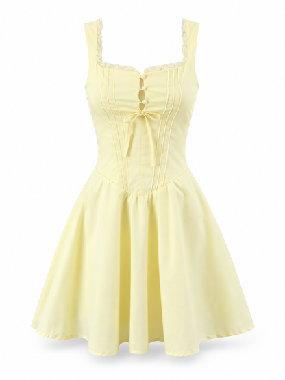 Butter yellow Lace-Up Mini Dress product view