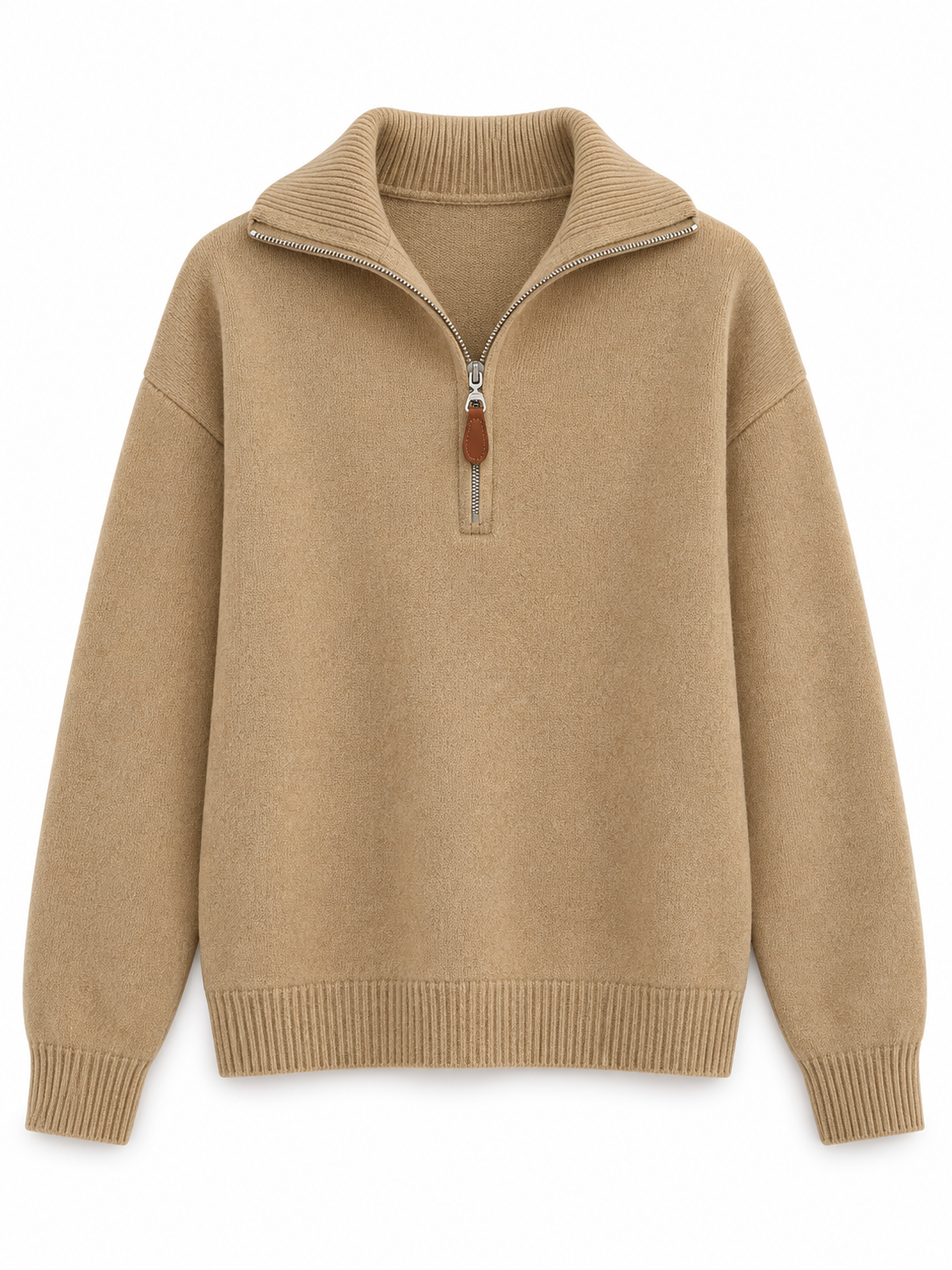 Camel Half-Zip Knit Sweater product view