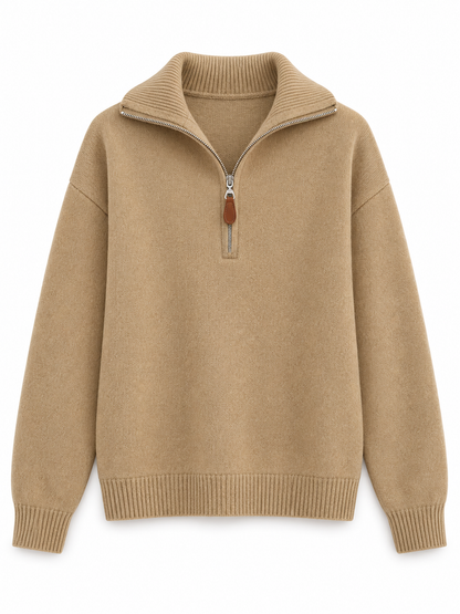 Camel Half-Zip Knit Sweater product view