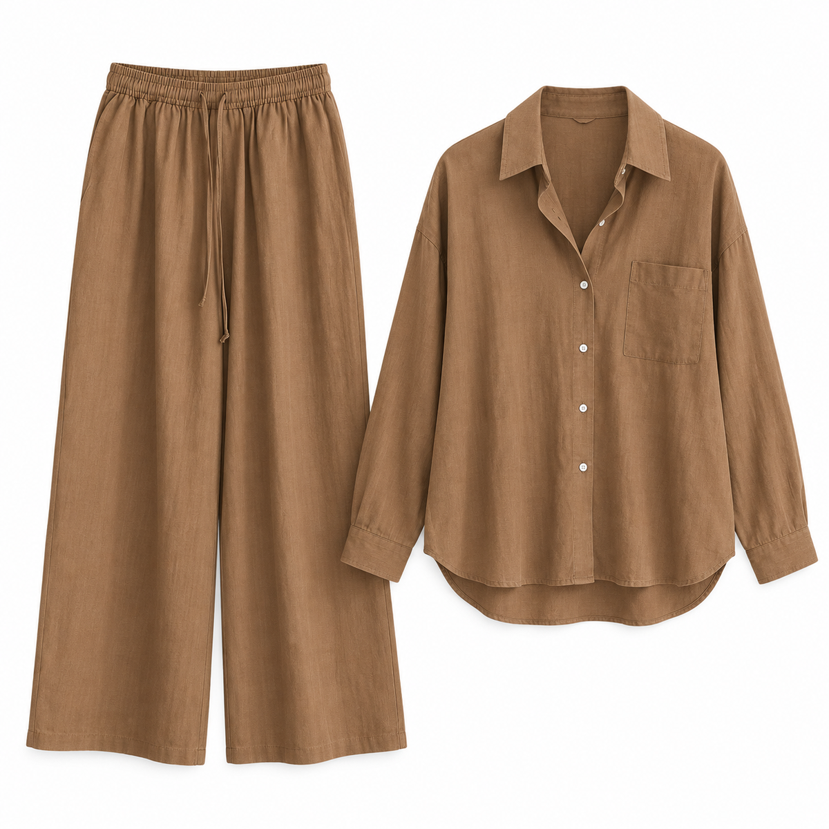 Camel Relaxed Linen Shirt & Trouser Set product view