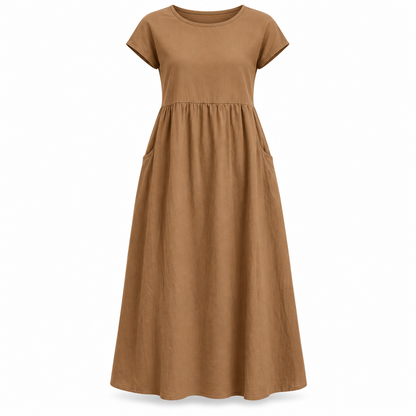 Relaxed Linen-Blend Midi Dress