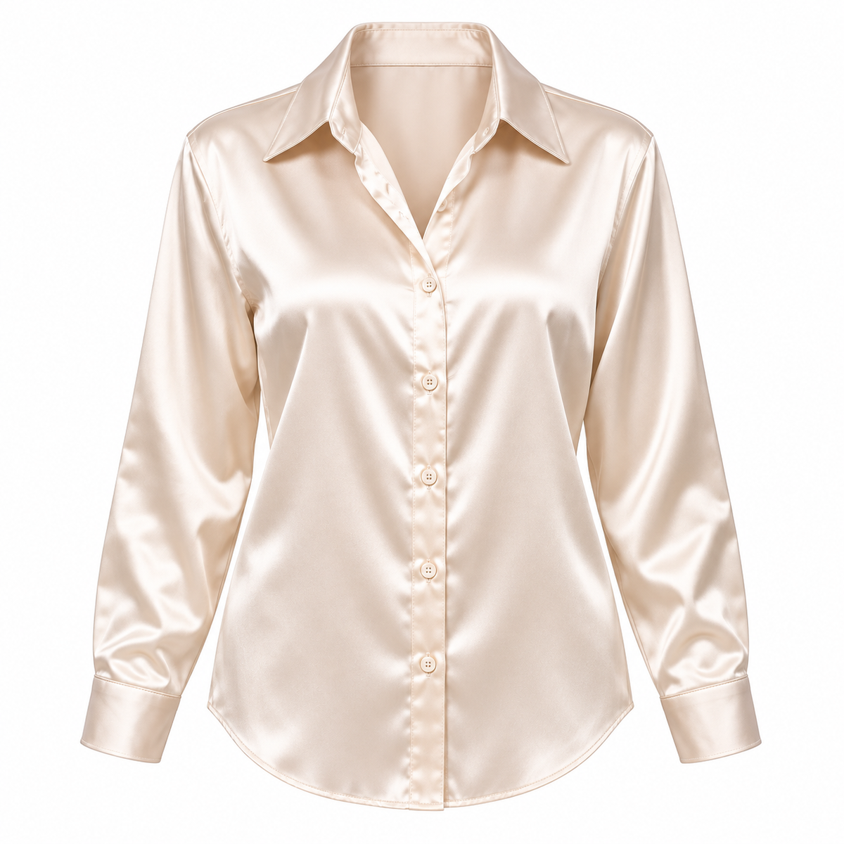 Champagne Satin-Look Long-Sleeve Shirt product view
