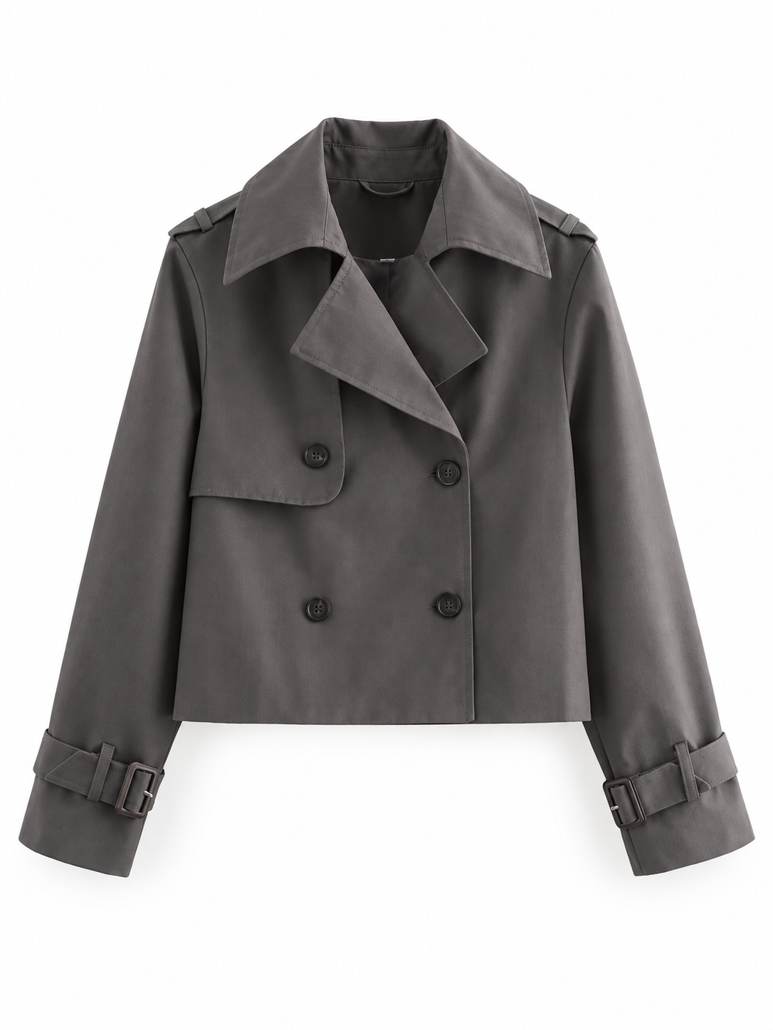 Charcoal Cropped Double-Breasted Trench product view