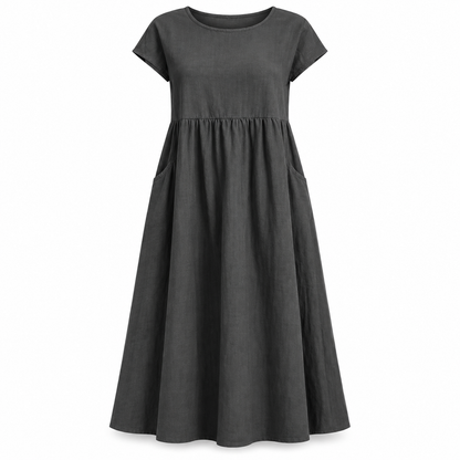 Relaxed Linen-Blend Midi Dress