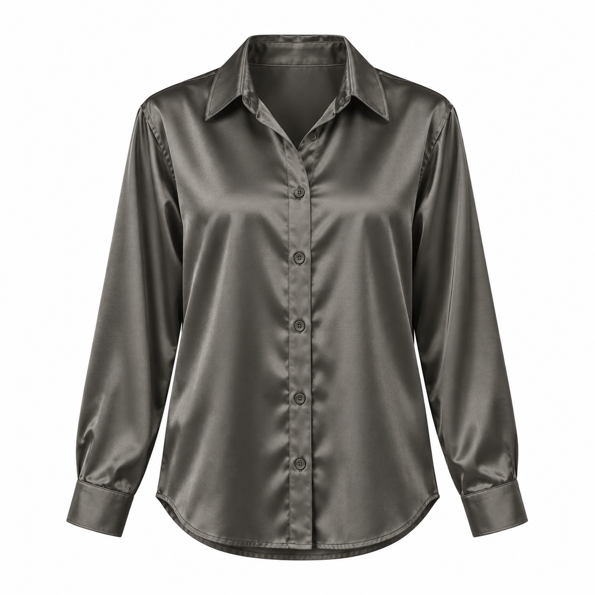 Charcoal Satin-Look Long-Sleeve Shirt product view