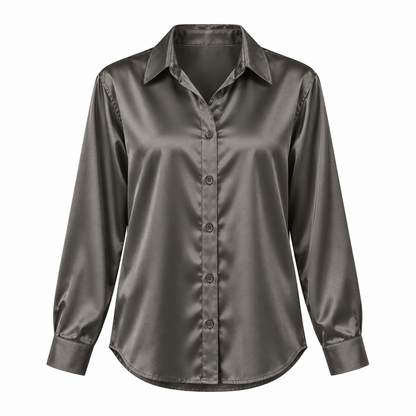 Charcoal Satin-Look Long-Sleeve Shirt product view