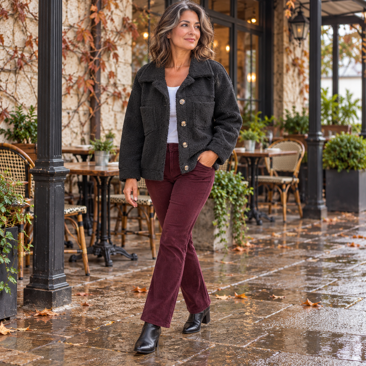 Veste en fausse fourrure douce à boutons