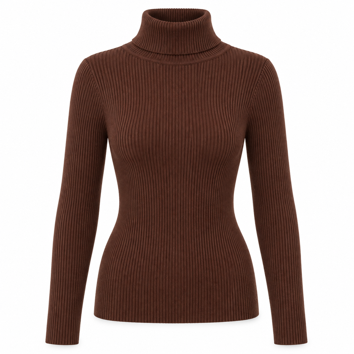 Chocolate Soft Turtleneck Knit Sweater product view