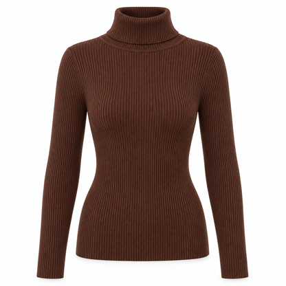 Chocolate Soft Turtleneck Knit Sweater product view