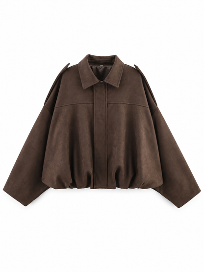 Chocolate Oversized Suede-Effect Bomber Jacket product view