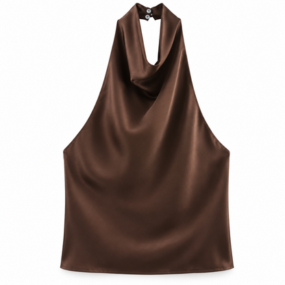 Chocolate Satin Halter Top product view
