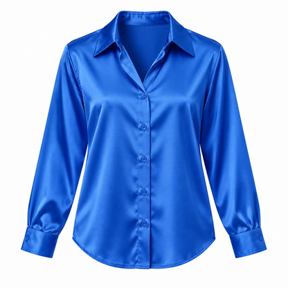 Cobalt Satin-Look Long-Sleeve Shirt product view