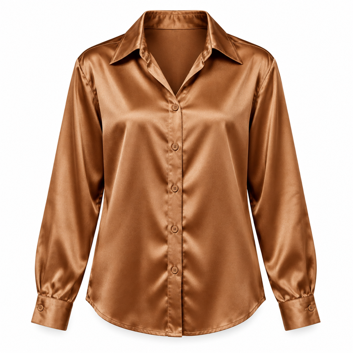 Copper Satin-Look Long-Sleeve Shirt product view