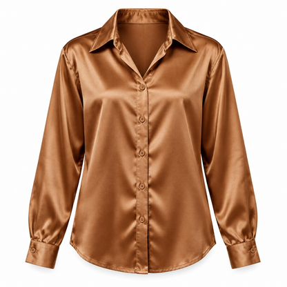 Copper Satin-Look Long-Sleeve Shirt product view