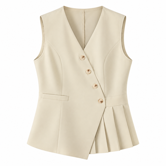 Cream Pleated V-Neck Waistcoat product view