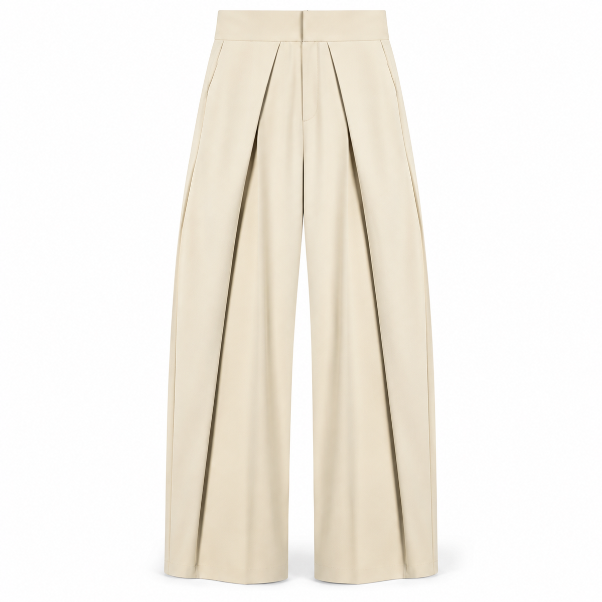 Cream Pleated Wide-Leg Trousers product view