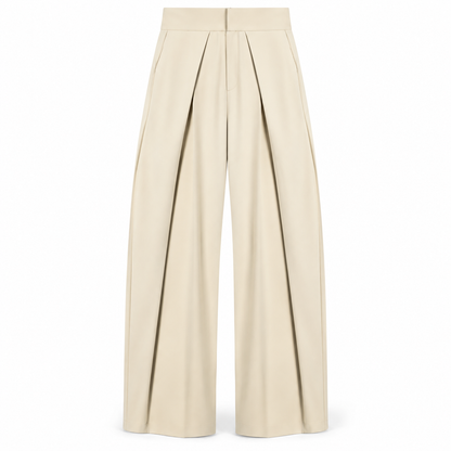 Cream Pleated Wide-Leg Trousers product view