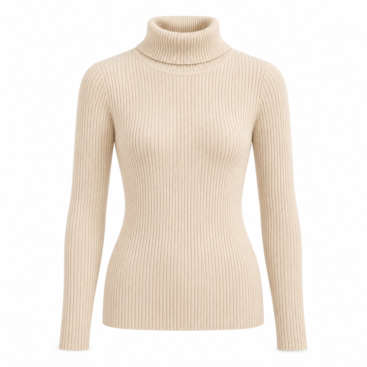 Cream Soft Turtleneck Knit Sweater product view