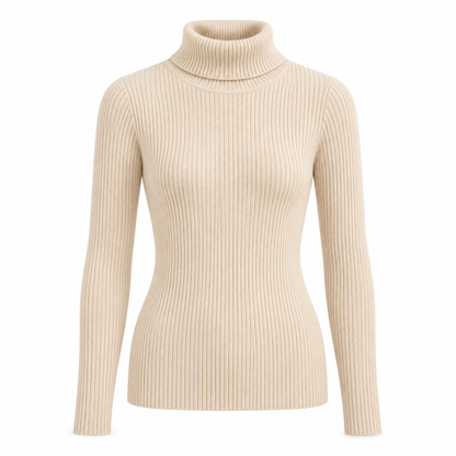 Cream Soft Turtleneck Knit Sweater product view