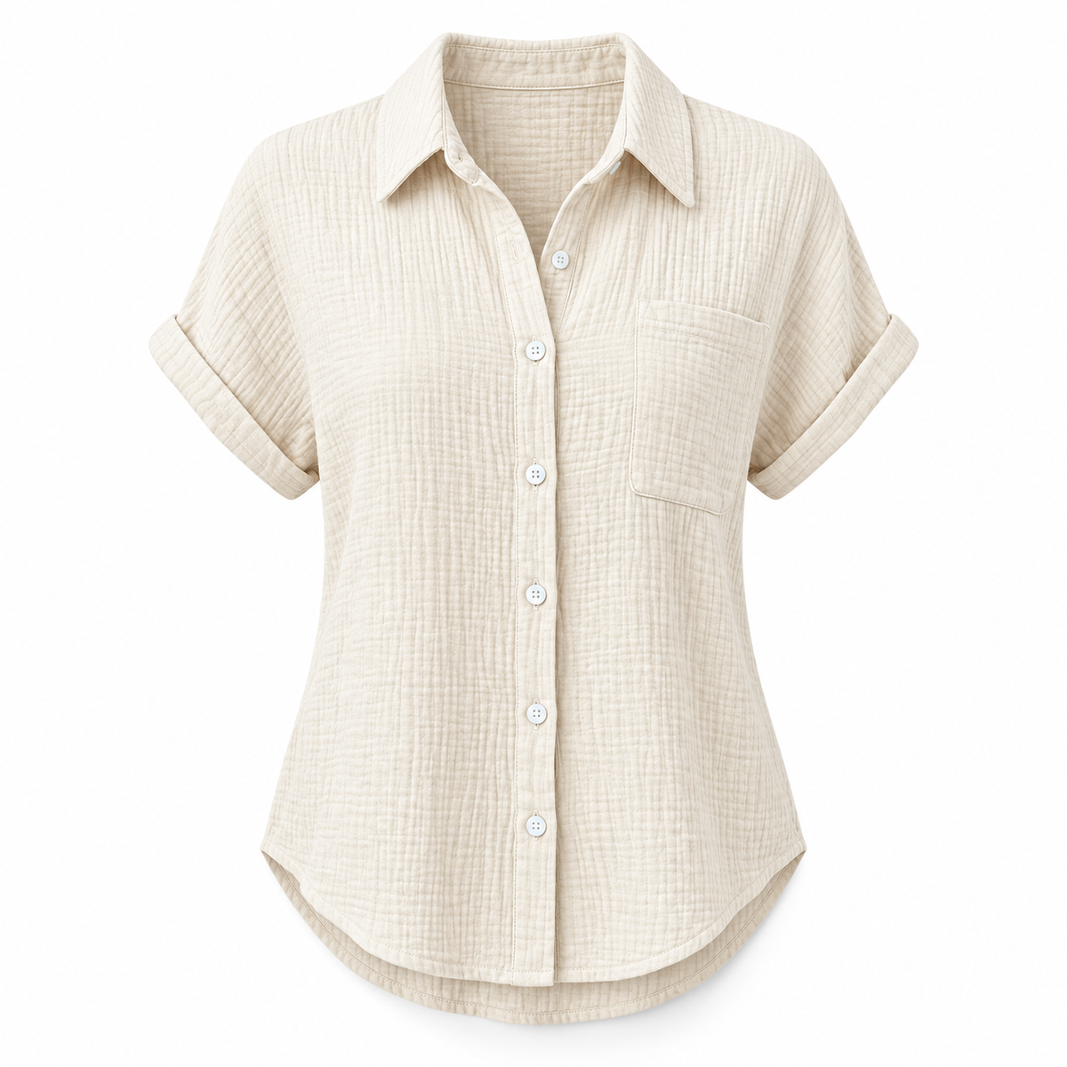 Cream Relaxed Cotton-Blend Short-Sleeve Shirt product view
