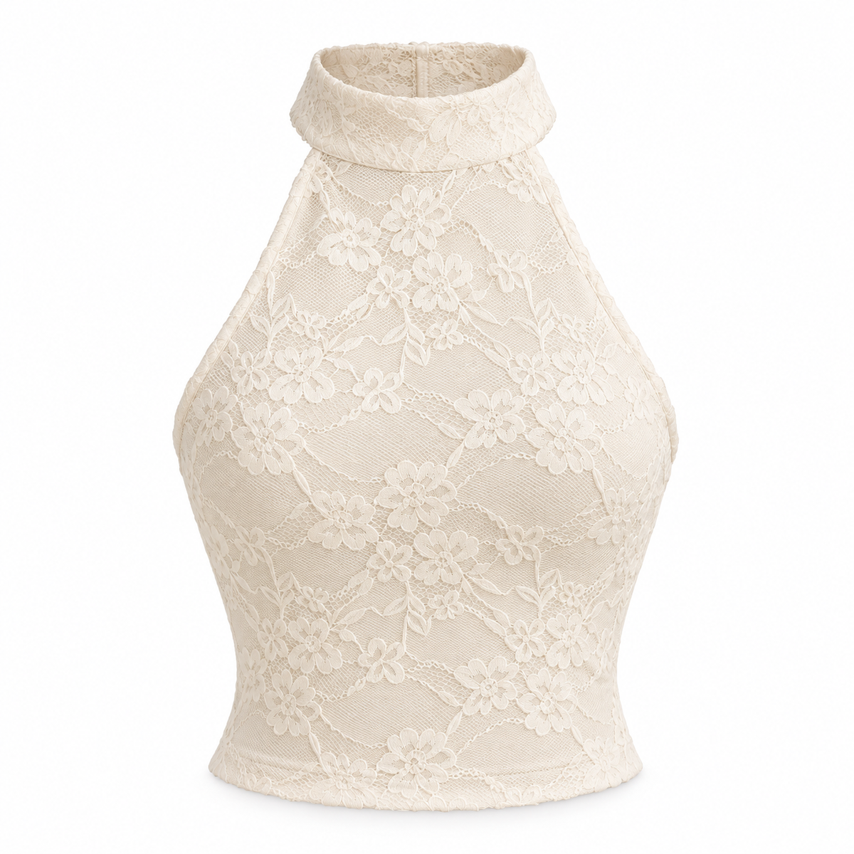 Cream Lace Halter Crop Top product view