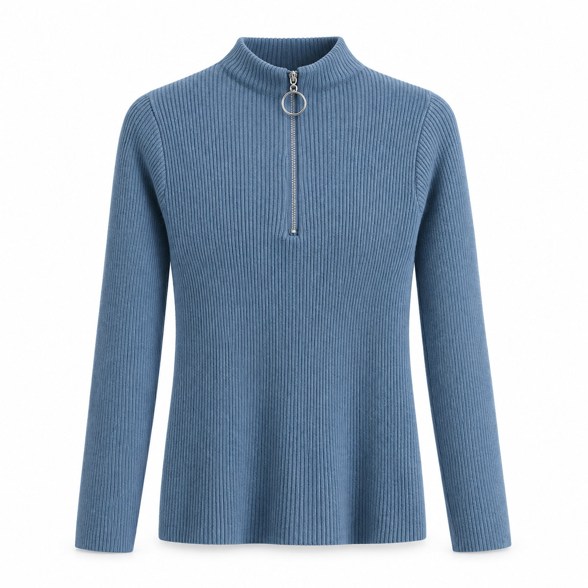 Dusty blue Zip-Neck Knit Sweater product view