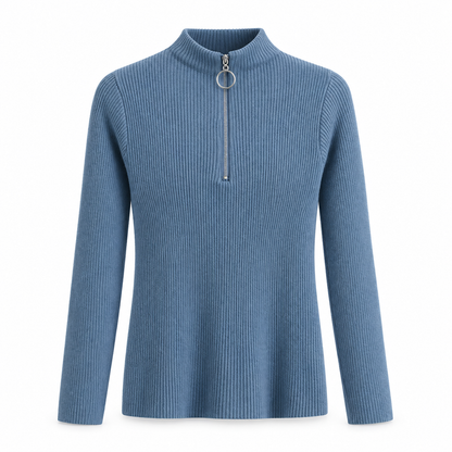 Dusty blue Zip-Neck Knit Sweater product view