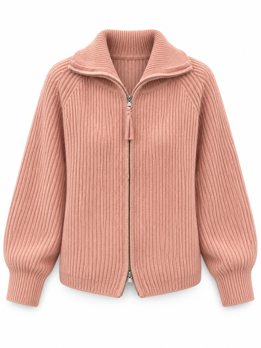 Dusty pink Zip Wool Knit Cardigan product view