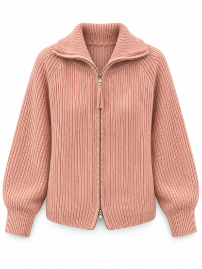Dusty pink Zip Wool Knit Cardigan product view