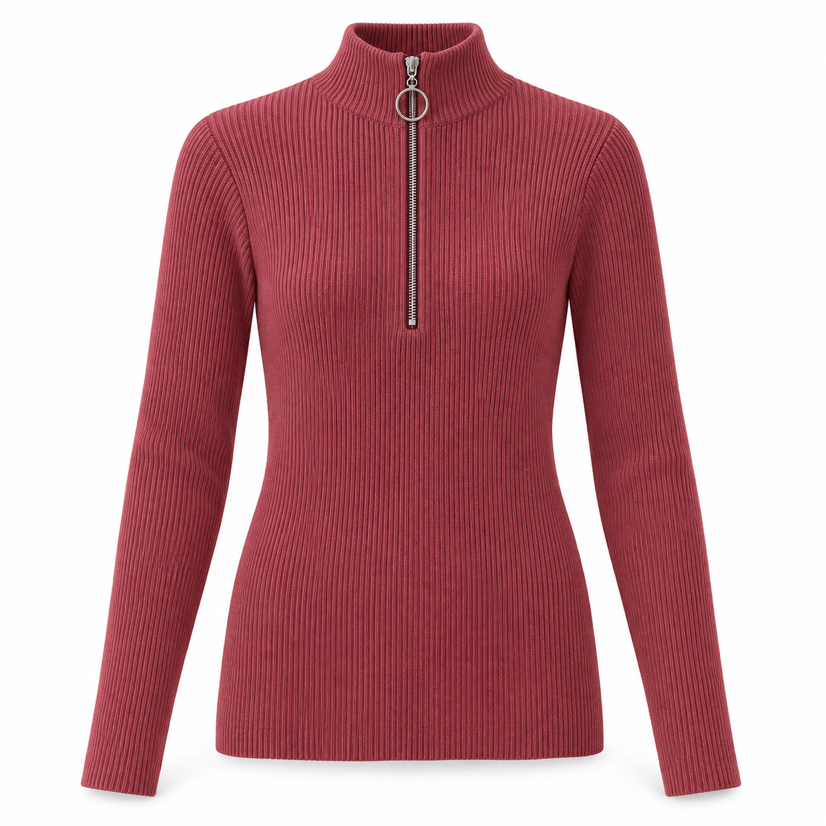 Dusty rose Zip-Neck Knit Sweater product view