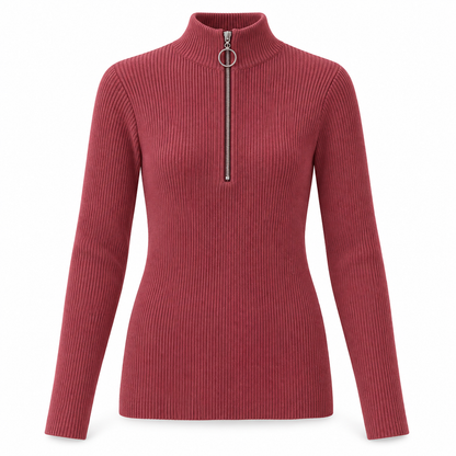 Dusty rose Zip-Neck Knit Sweater product view