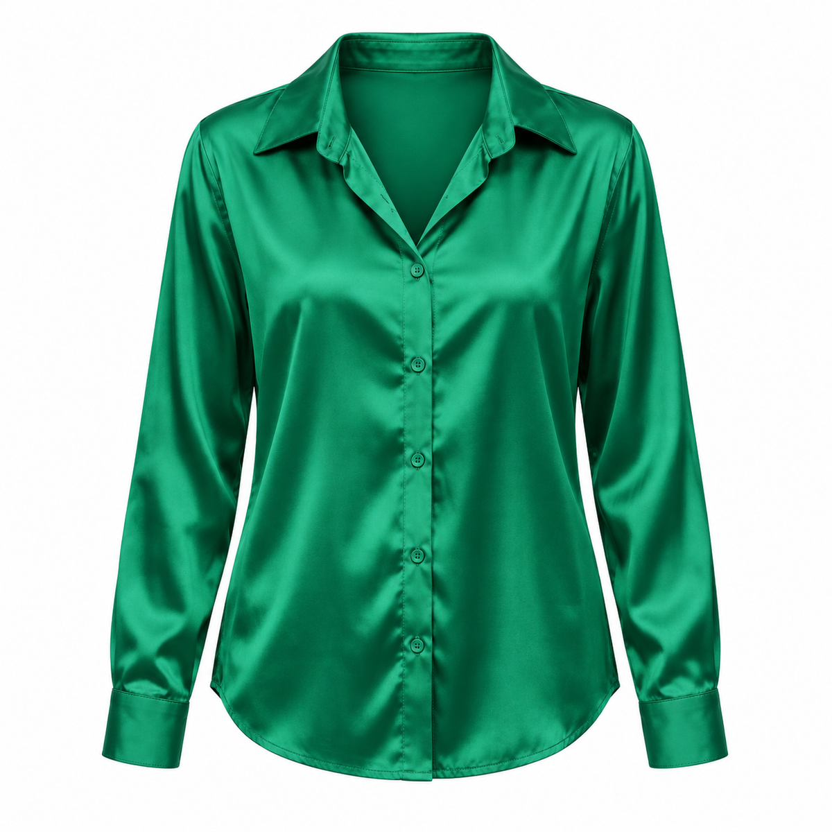 Emerald Satin-Look Long-Sleeve Shirt product view