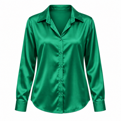 Emerald Satin-Look Long-Sleeve Shirt product view