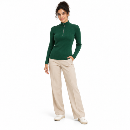Forest Zip-Neck Knit Sweater shown on a model