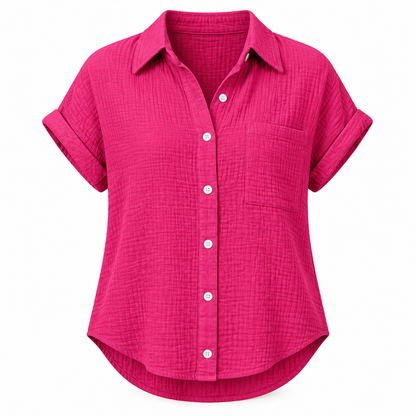 Fuchsia Relaxed Cotton-Blend Short-Sleeve Shirt product view
