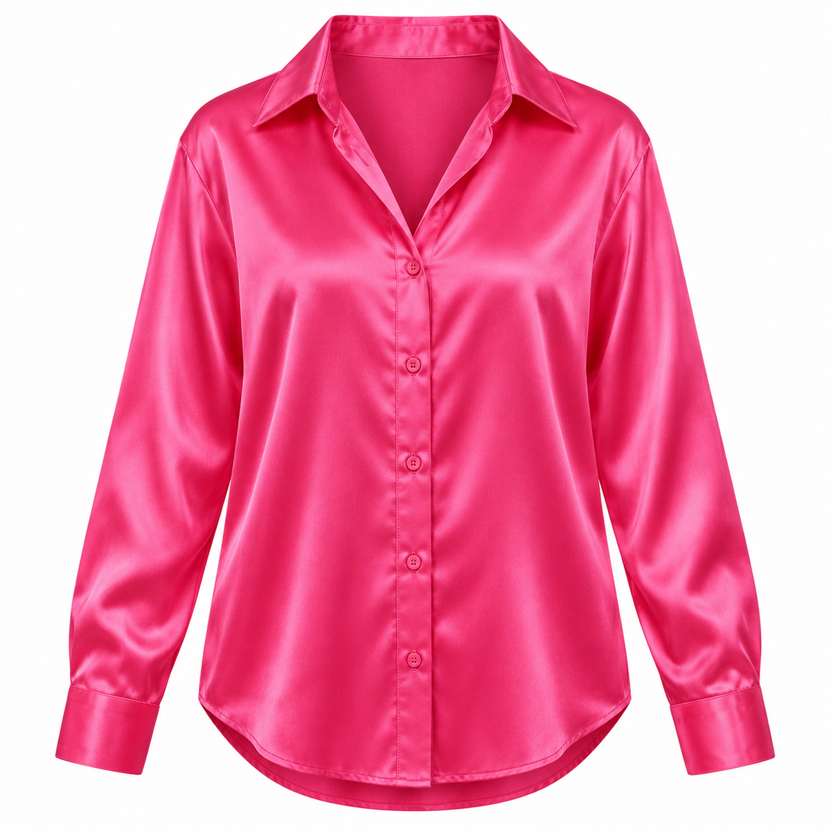 Fuchsia Satin-Look Long-Sleeve Shirt product view