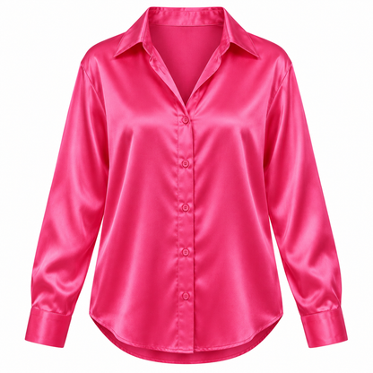 Fuchsia Satin-Look Long-Sleeve Shirt product view