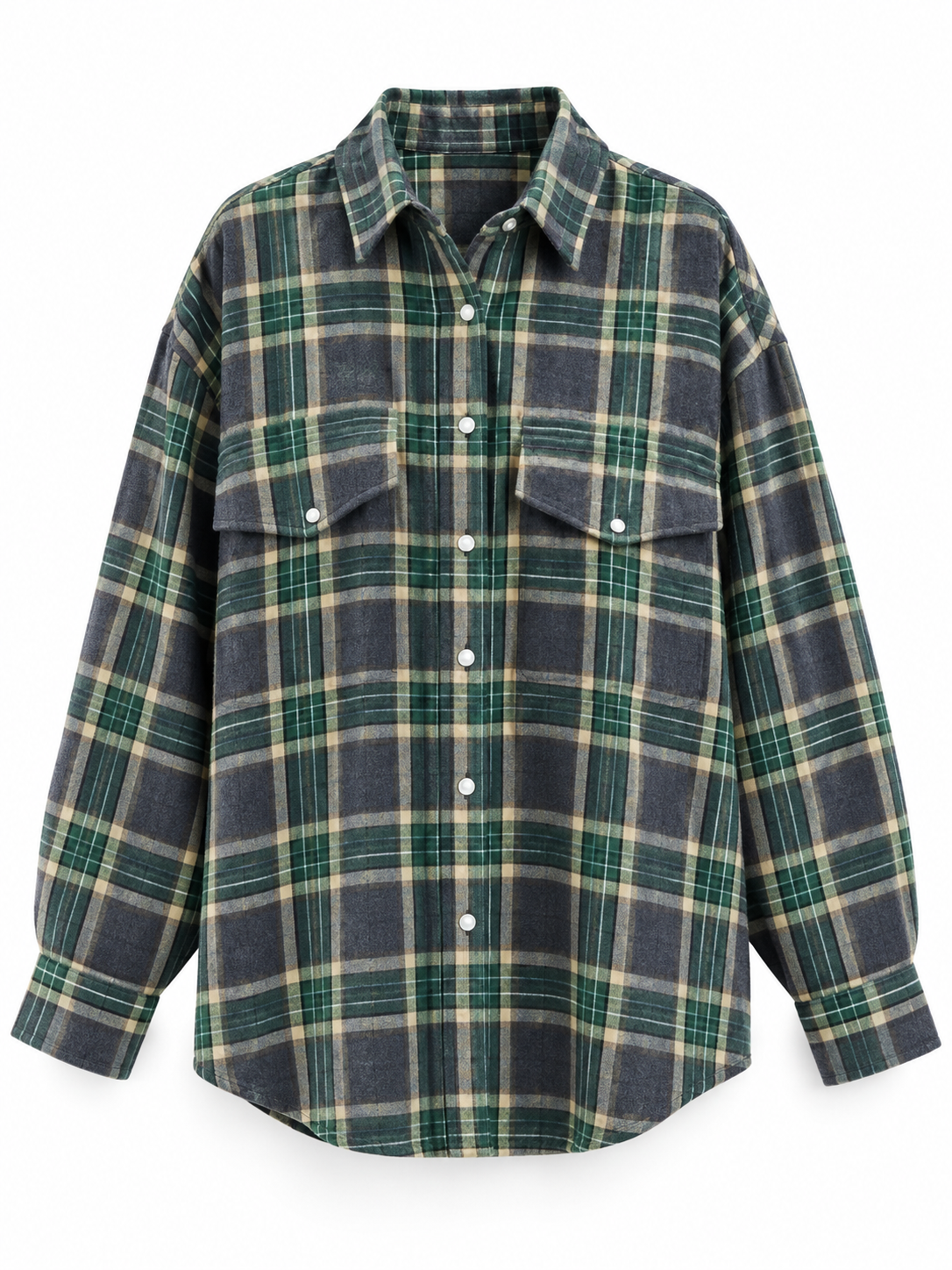 Green navy plaid Oversized Plaid Shirt product view