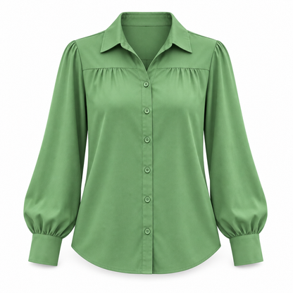 Lantern-Sleeve Button Blouse