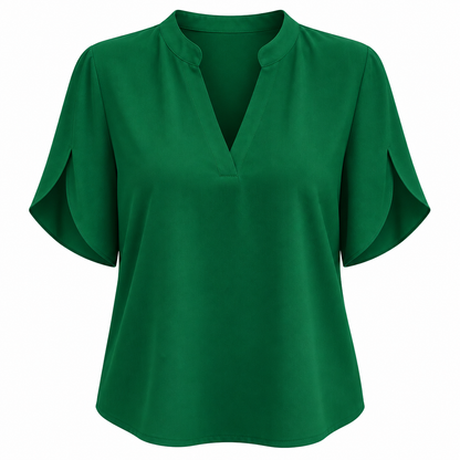 Relaxte Blouse met V-Hals en Korte Mouwen