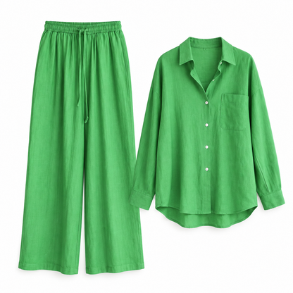 Green Relaxed Linen Shirt & Trouser Set product view